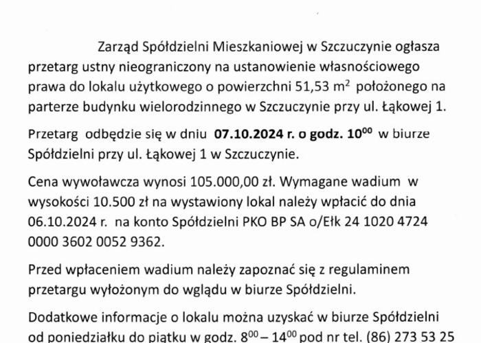 Grajewo ogłoszenia: SM Szczuczyn - ogłoszenie o przetargu